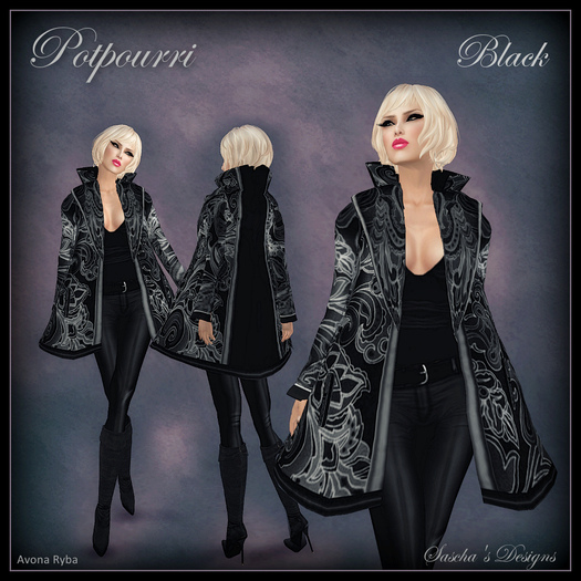 Second Life Marketplace SAS Potpourri Black Coat (Full Outfit)